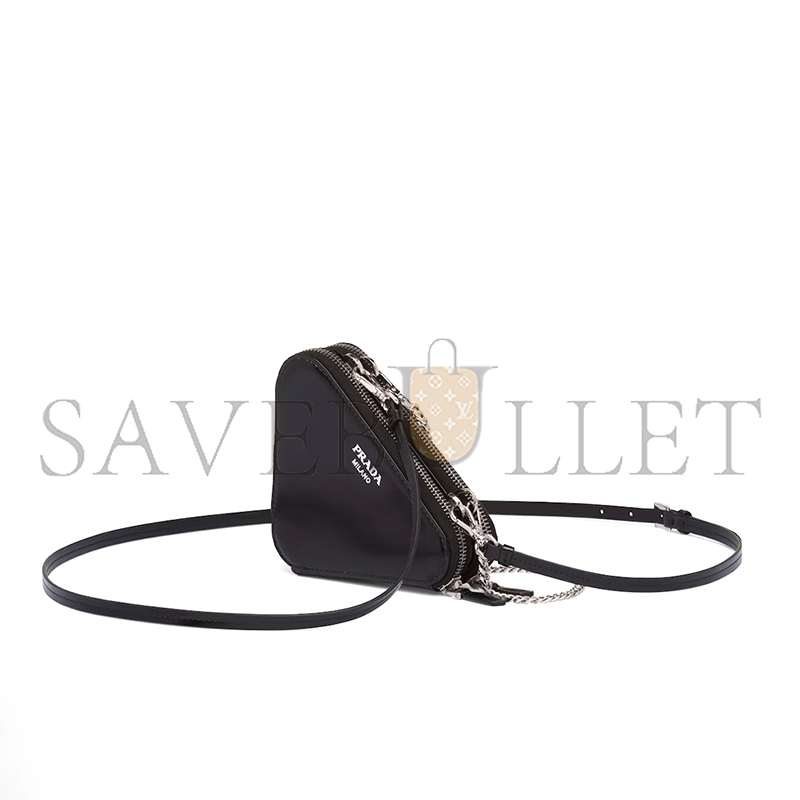 PRADA TRIANGULAR EMBELLISHED SATIN AND LEATHER MINI-POUCH 1NR015 (15*15*10cm) PRADA TRIANGULAR EMBELLISHED SATIN AND LEATHER MINI-POUCH 1NR015 (15*15*10cm)